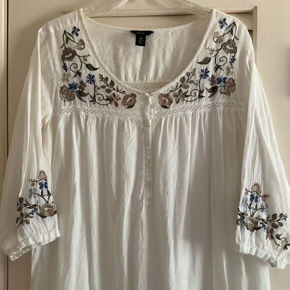 Summer WHITE EMBROIDERED WOMAN TUNIC/BEACH COVER UP SIZE M​​​ - Picture 1 of 11